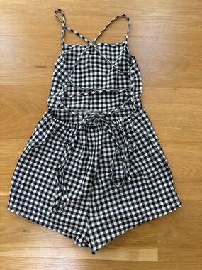 SHEIN Black and White Gingham Romper